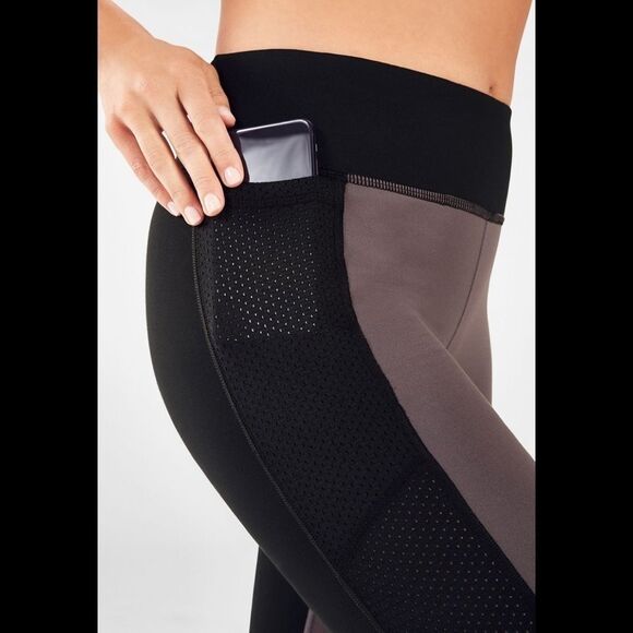 Fabletics Women's Purple Black Mid Rise Powerhold Salar Mesh Leggings - Picture 4 of 14